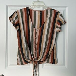 American Eagle Multicolor Striped Tie-Front Blouse